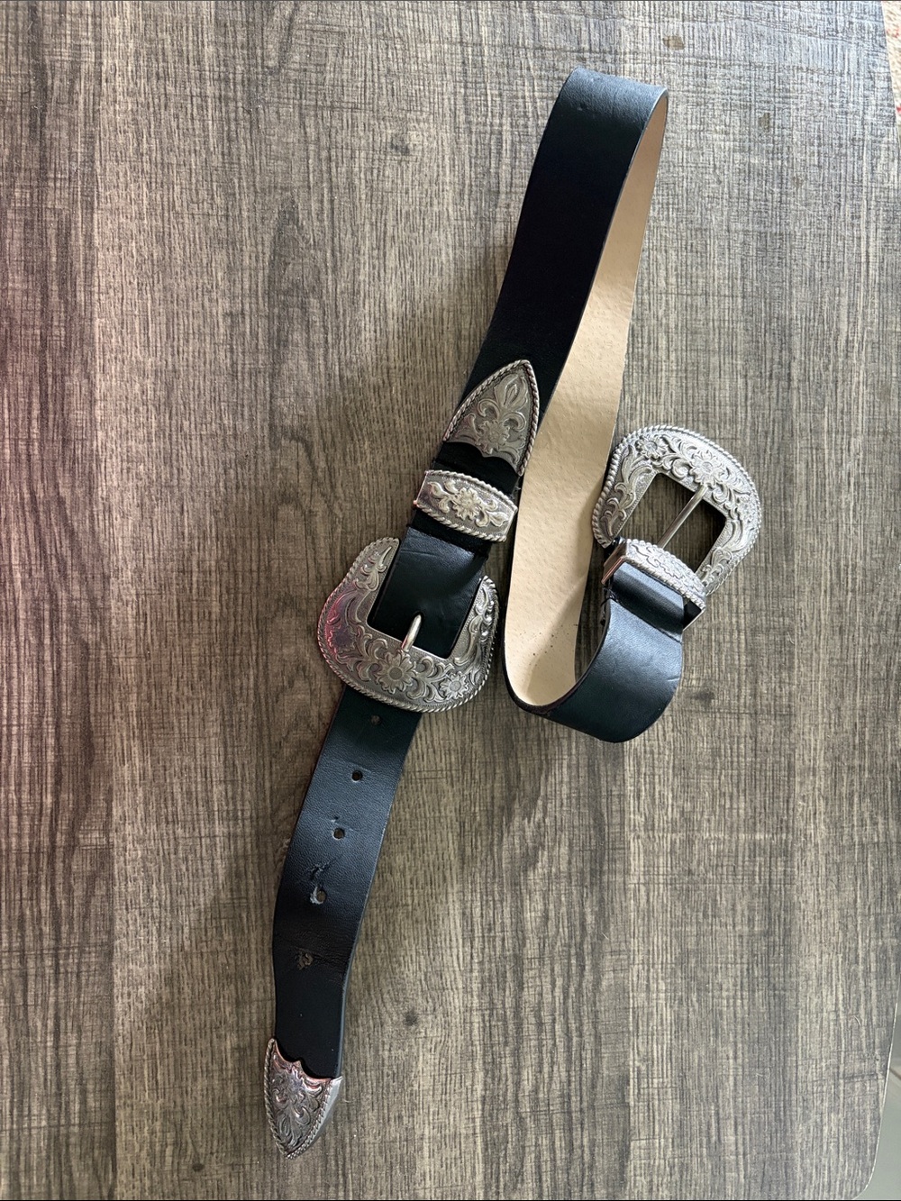 Black Leather Western Belt with Silver Buckle - womens Accessories